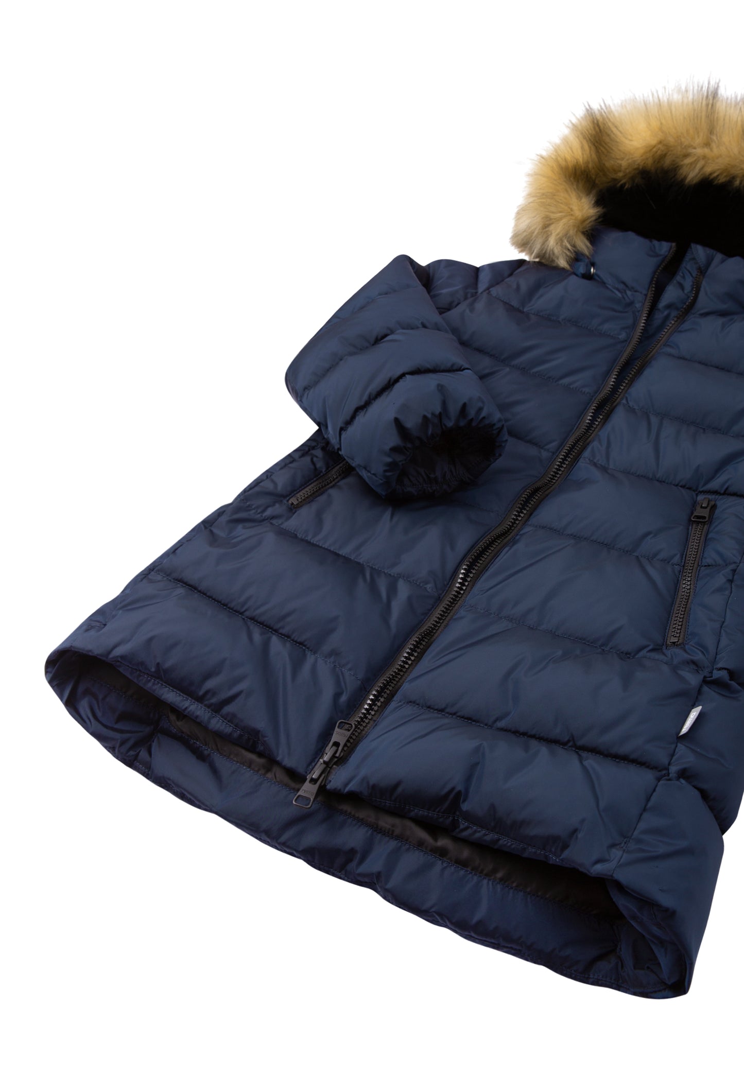REIMA warmer Wintermantel Lunta<br> Gr. 116<br> warm wattiert mit Fellex (künstliche Daune)<br> Pelz wegnehmbar<br> lang geschnitten, leicht glänzend<br> WS 5'000 mm